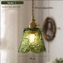Axyaa Green Glass Pendant Lamp: Retro Nordic Luxury LED Chandelier for Home Decor