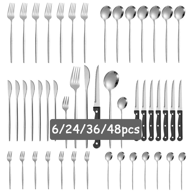 Axyaa Stainless Steel Portuguese Tableware Set - 48 Pieces