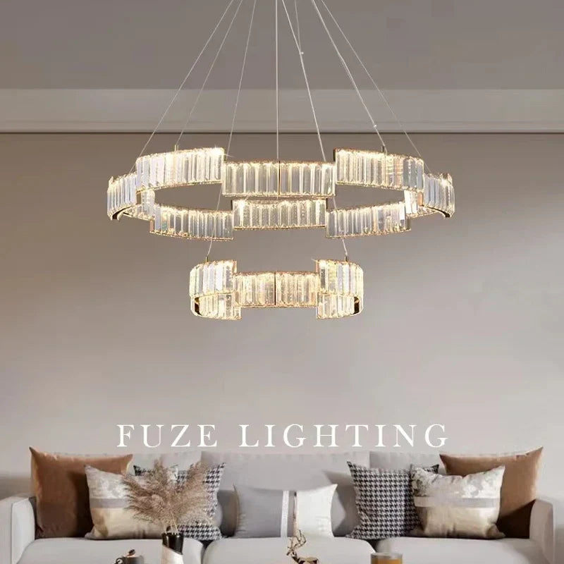 Axyaa Crystal Pendant Chandelier: Modern Luxury LED Lighting Fixture for Living, Dining, Kitchen, Bedroom