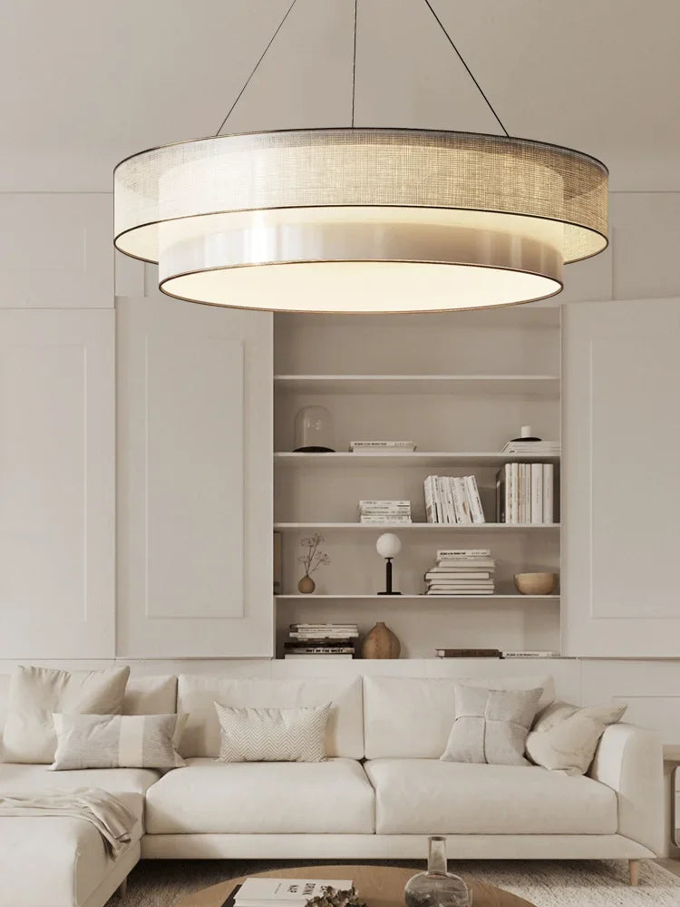 Axya Zen Circle Chandelier: Elegant Fabric Lighting for Living Room, Bedroom, Study, and Dining Room.