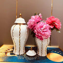 Axyaa Gold Plaid Ceramic General Jar with Lid - Home Decor Vase & Storage Jar