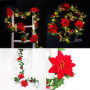 Axyaa Poinsettia Garland String Lights with Berries & Holly Leaves for Xmas Decor