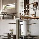 Axyaa Modern Wooden Beads LED Pendant Lamp Dimmable Long Linear Light for Kitchen Island and Dining Room