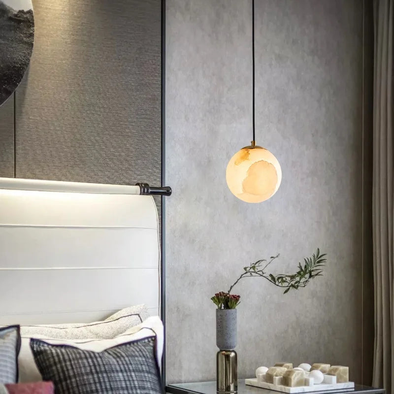 Axyaa Cloud Stone LED Pendant Light - Gold/Copper Round Lampshade - Modern Hanglamp