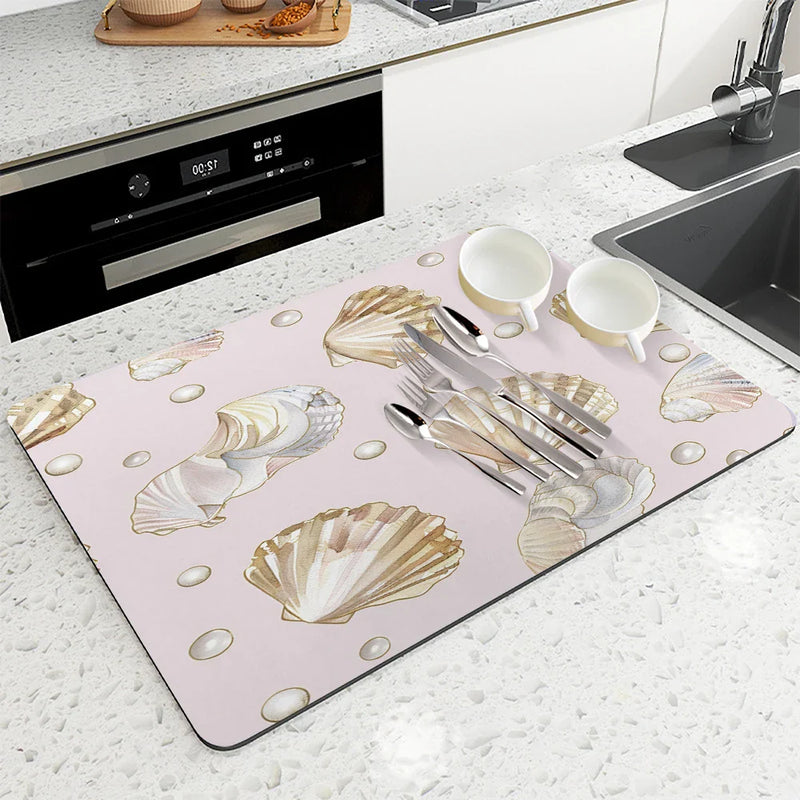 Axyaa Sea Shell Pearl Coffee Mat: Quick Dry Kitchen Drying Mat