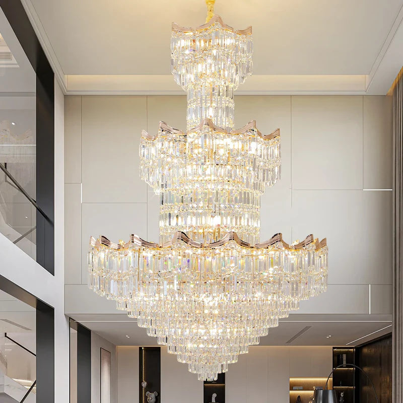 Axyaa Rotating Crystal Light Chandelier for Luxe Duplex Living Room
