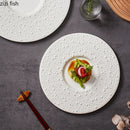 Axyaa White Pearl Dot Ceramic Round Flat Plate - Creative Molecular Cooking Tableware