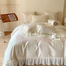 Axyaa Floral Embroidery Queen Bedding Set with Duvet Cover, Sheet, Pillowcases
