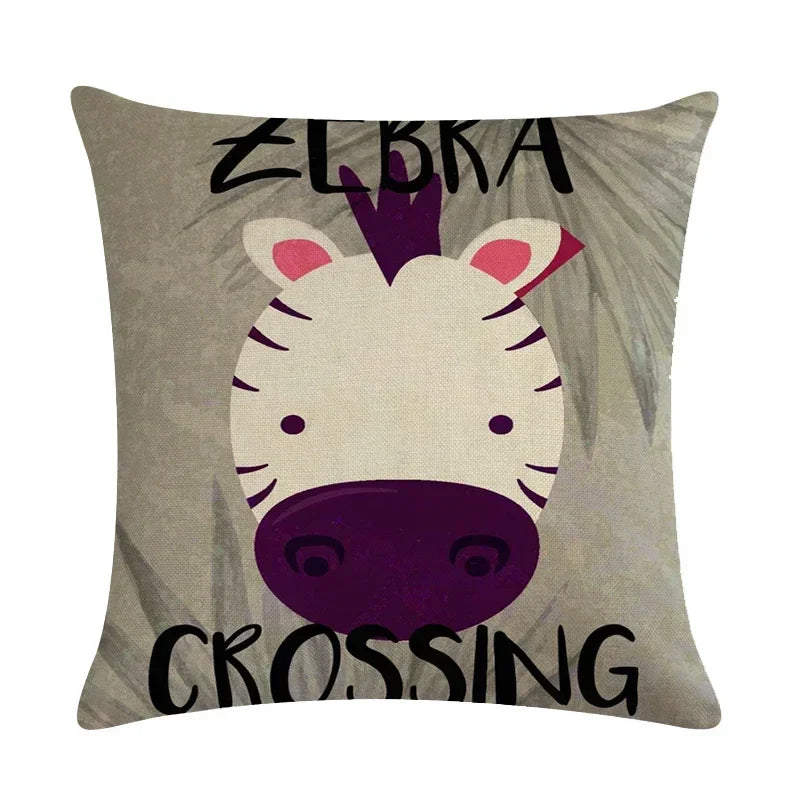 Axyaa Cartoon Animal Linen Throw Pillow Cover Home Sofa Bed Decoration 45*45cm