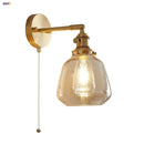 Axyaa Clear Glass LED Wall Sconce, Modern Bedroom Bedside Lamp, Pull Chain, Rotate Copper Socket