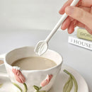 Axyaa Flower Coffee Spoon: Korean Ceramic Hand Painted Long Handle Dessert Spoon