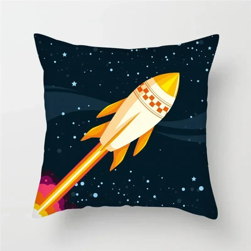 Cartoon Spacecraft Astronaut Rocket Pillowcase for Home Decor - Axyaa