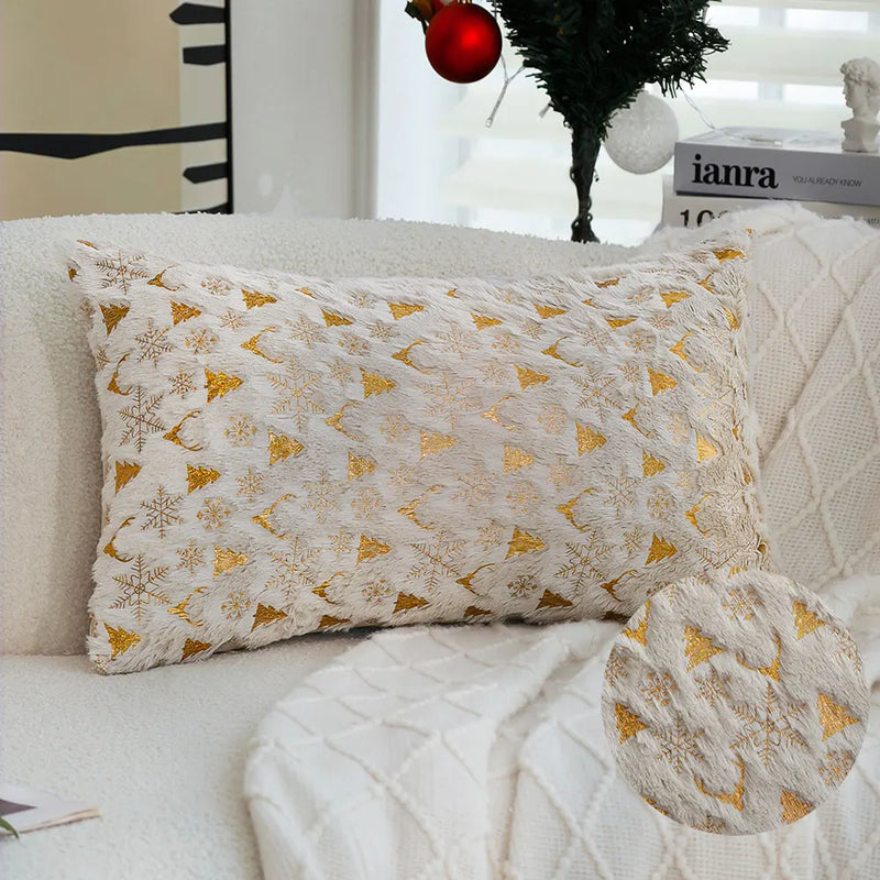 Axyaa Snowflake Elk Foil Print Cushion Cover - Soft Plush Xmas Throw Pillow