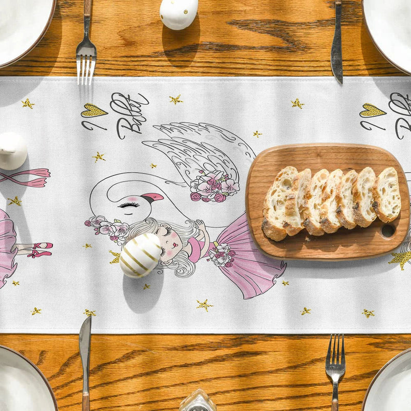 Axyaa Swan Ballet Girl Table Runner for Dining Room Decors