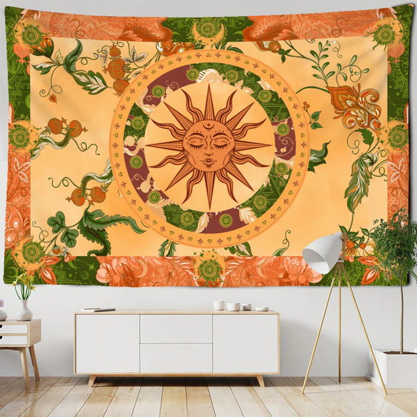 Sun Face Mandala Tapestry Wall Hanging Boho Decor - Axyaa