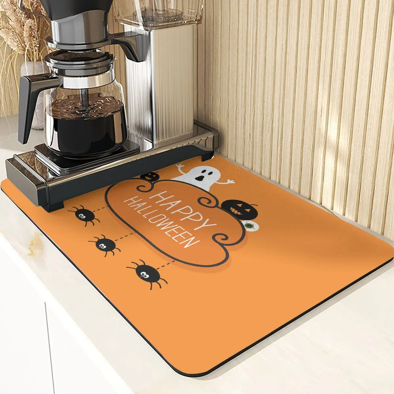 Axyaa Silicone Pumpkin Drying Mat: Halloween Kitchen Decor Absorbent Placemat & Cup Holder