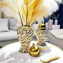 Axyaa Gold Electroplated Ceramic Vase: Modern Luxury Decor for Living Room & Dining Table