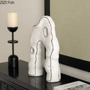 Axyaa Ceramic Hollow Vase: Artificial Flower Arrangement for Aesthetic Room Decor