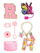 Axyaa Cup Set: Initials Silicone Straw Cap Boot Handle Sticker Charm