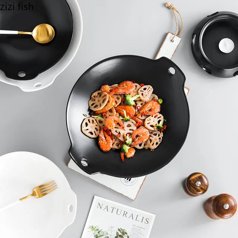 Axya Ceramic Dinner Plates Hot Pot Stove Set - Creative, Irregular Design Solid Color Tableware.