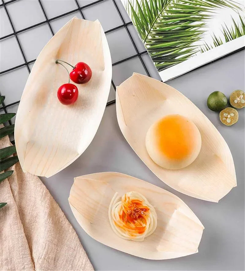 Axya Bamboo Sushi Boat Set - 100pcs Snack Bowl Tray Plate