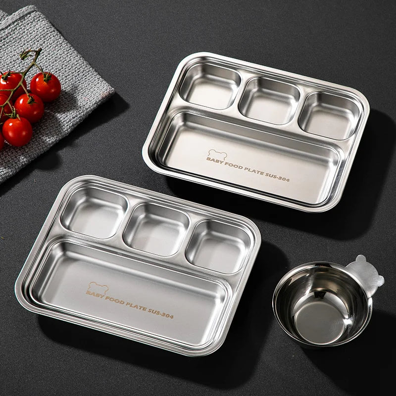 Axyaa Stainless Steel Divided Dinner Tray | Food Plate for Students, Canteen, Restaurant
