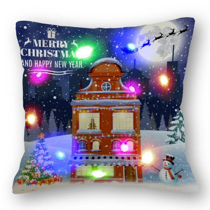 Christmas Santa LED Light Pillowcase for Home Decor, 45x45cm - Axyaa