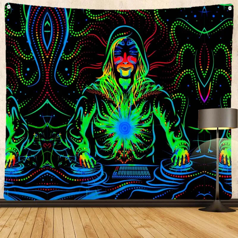 Axyaa Fluorescent Tapestry: Bohemian Mystic Design for Home Decoration and Visual Art