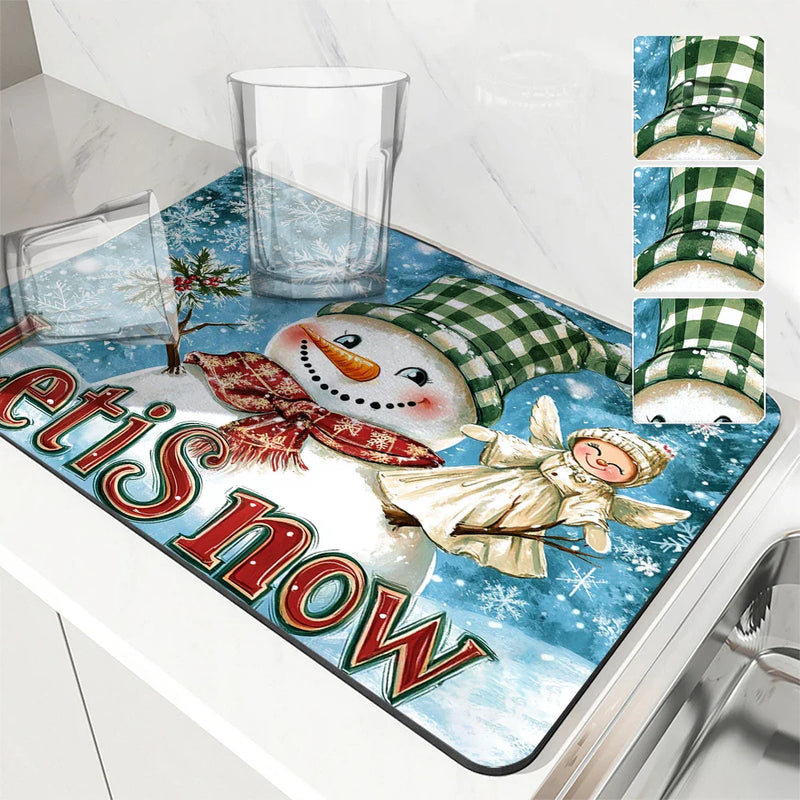 Axyaa Christmas Angel Kitchen Drying Mat Anti-slip Absorbent Draining Pad