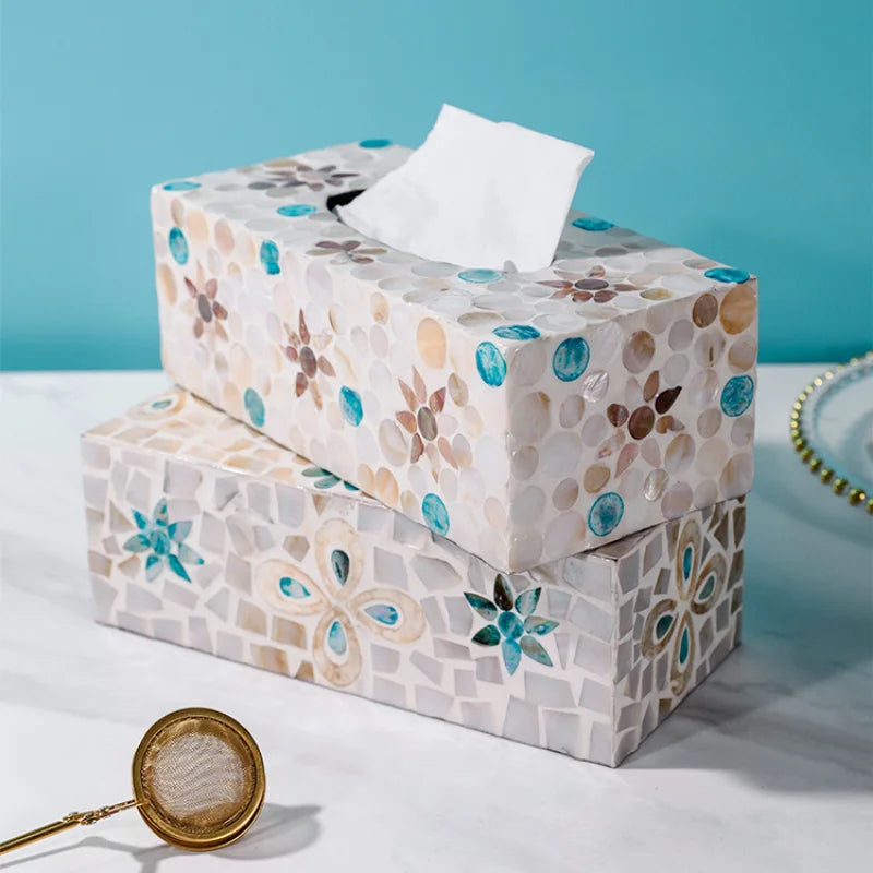 Axya Mother-of-Pearl Tissue Box: Handmade Nordic Colorful Shell Paper Storage for Home