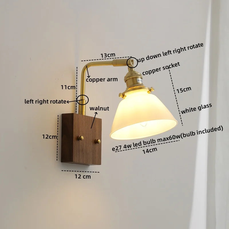 Axyaa Nordic LED Wall Lamps Walnut Glass Stair Light Fixtures for Home Décor