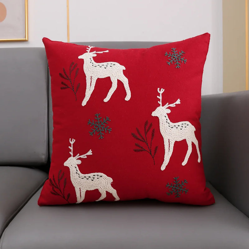 Axyaa Christmas Embroidered Cushion Cover Set - Festive Holiday Decor