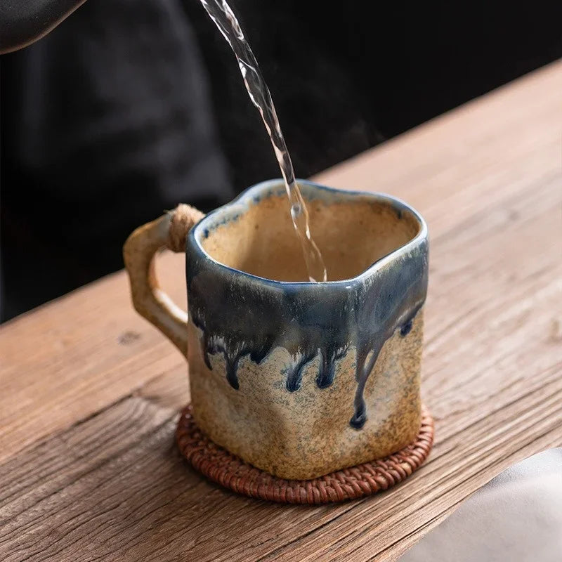Axyaa Retro Ceramic Coffee Cup Set – 300ml Irregular Shape Drinkware Mug