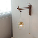 Axyaa Wood Square Glass Wall Sconce LED Lights with Pull Chain Switch