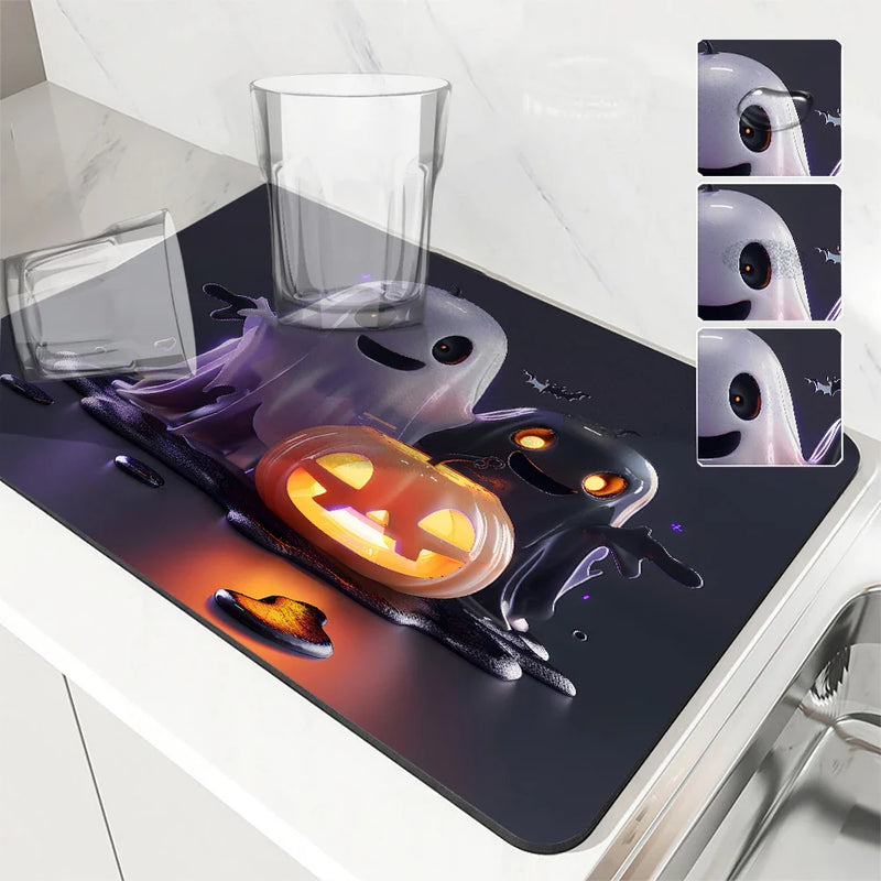 Halloween Pumpkin Head Ghost Absorbent Drying Mat by Axyaa