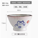 Axyaa Ceramic Lucky Cat Rice Bowl Set - 5" Bamboo Hat Household Tableware