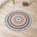 Axyaa Nordic Style Cotton Linen Round Carpets Boho Retro Handmade Floor Mats