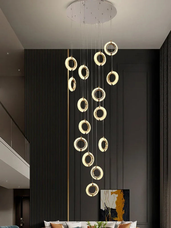 Axyaa Luxury Crystal LED Chandelier - Modern Gold Round Hanging Ceiling Light