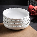 Axyaa White Ceramic Flower Edge Snack Plate Set for Molecular Cuisine & Tableware