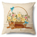 Axyaa Cartoon Kitty Cat Linen Pillowcase for Bed, Couch, and Sofa Décor