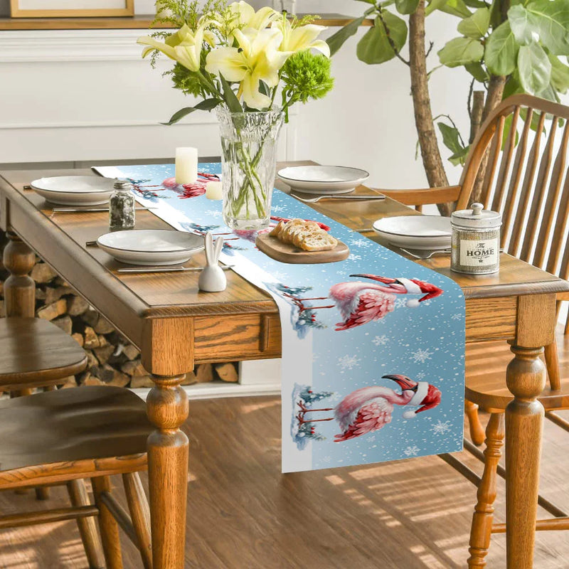 Axyaa Snowflake Flamingos Table Runner for Dining Room