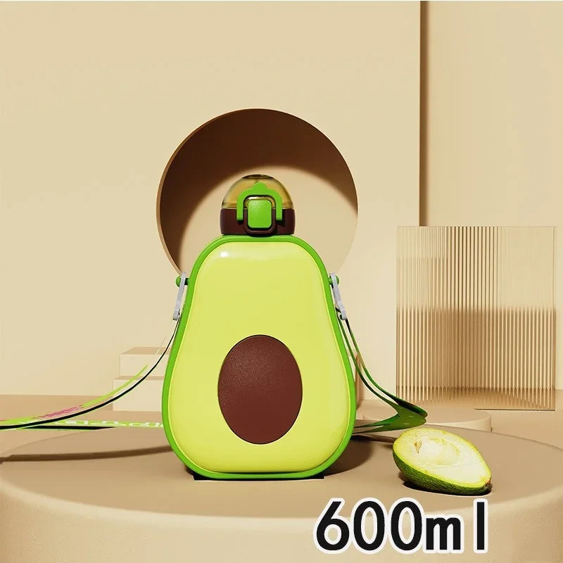Axyaa Avocado Straw Water Bottle - Cute Creative Design for Kids Outdoor Sports