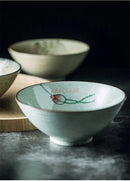 Axyaa 8-Inch Ceramic Trumpet Bamboo Hat Soup Bowl Set for Noodle & Tableware.