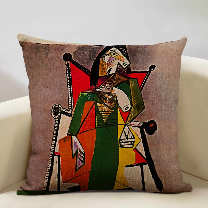 Pablo Picasso Abstract Art Cushion Cover 45x45cm Beige Linen Axyaa Brand