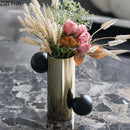 Axyaa Golden Metal Vase for Desk Decor with Artificial Flowers - Room Aesthetic
