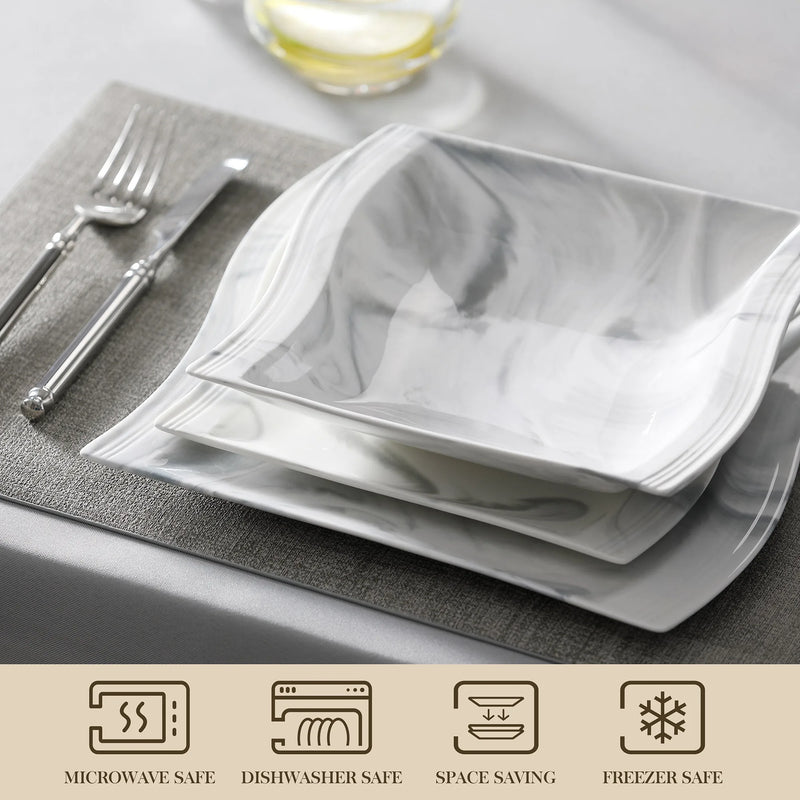 Axya Flora Marble Porcelain Dinnerware Set - 30/60 Piece Tableware Set