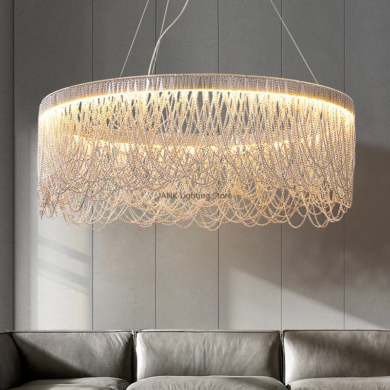 Axyaa Chrome Tassel Chandelier LED Lighting Pendant Lamp for Home Decor