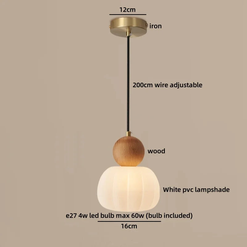 Axyaa Nordic LED Pendant Chandelier with White Lampshade and Wood Finish