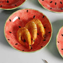 Axyaa Hand Drawn Watermelon Ceramic Deep Plate - Creative Sushi, Salad, and Dessert Plate