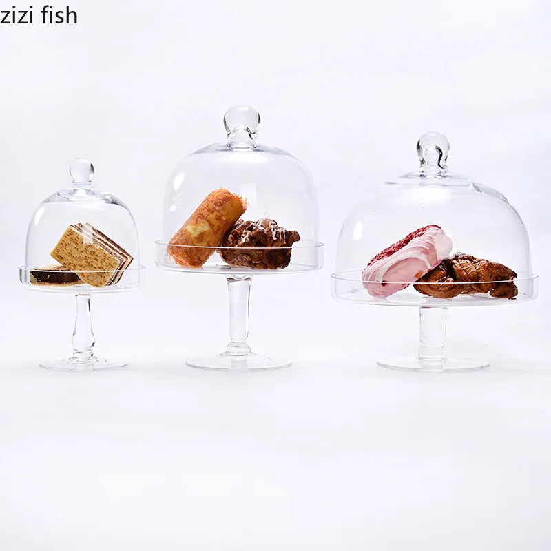 Axya High Cake Stand with Glass Cover: Elegant Dessert Display Tray for Cakes & Snacks